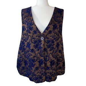 Reversible Womens Vest Floral Brocade Artistic Western Design Vibrant Blue XXL